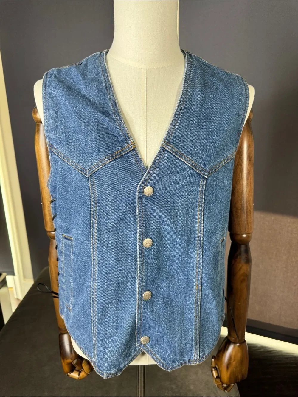 Hawg Hides Men's Vintage Blue Denim Snap Button Vest LARGE 100% Cotton NWT